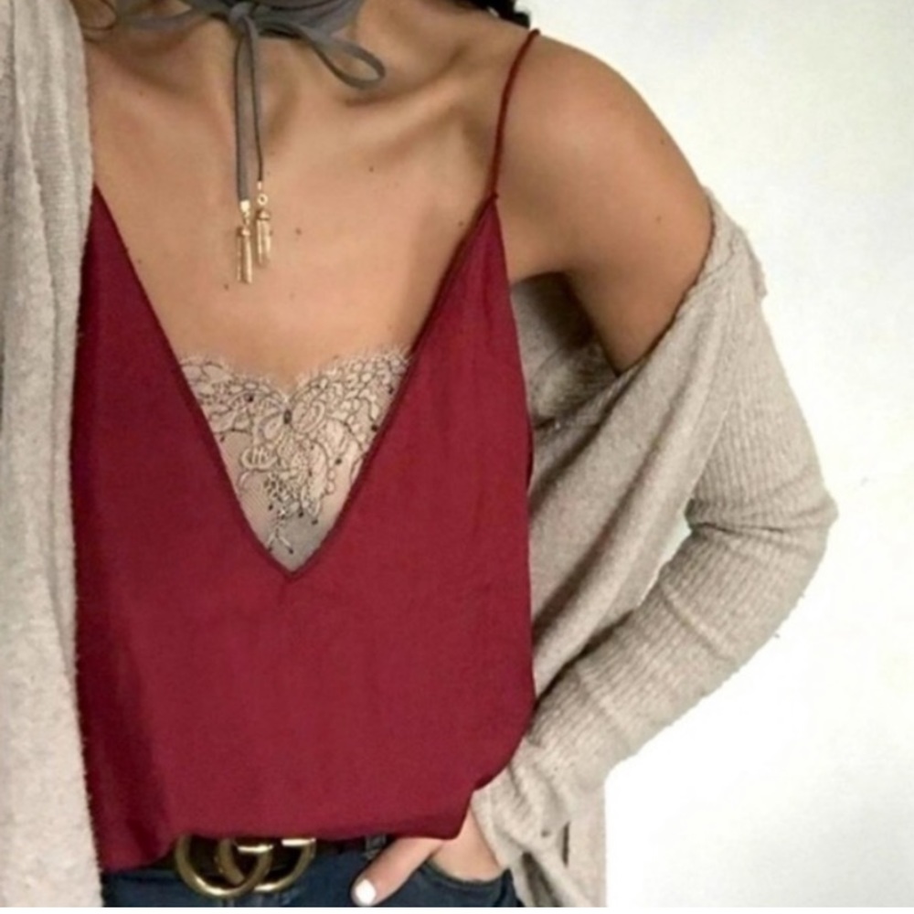 Free People Cami Deep V Bandeau Crimson NWT Small